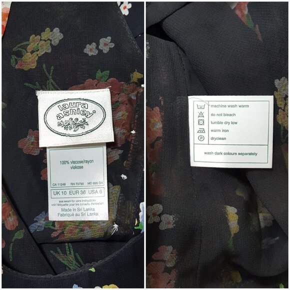 Vintage Laura Ashley floral maxi dress black sz 6 - Picture 7 of 8